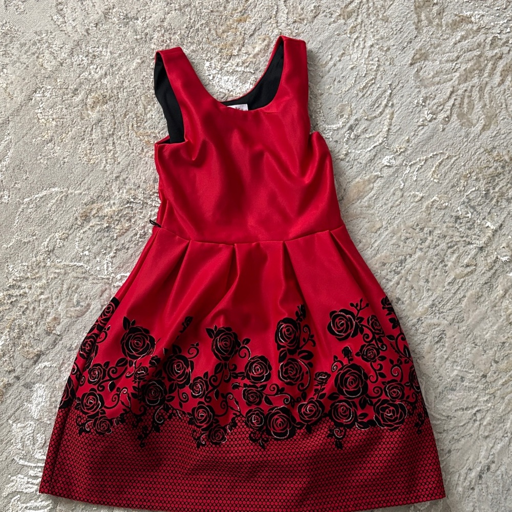 Knitworks Red and Black Floral Kids Dress